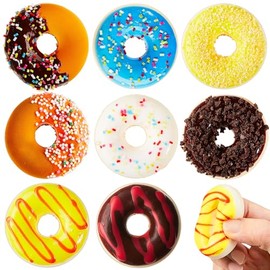 Chalyna 8 Pcs Small Donut Stress Ball, 1. 78" Squeeze Fake Doughnut Slow Rising Stress Relief Models Fake Food Cakes Desserts Donut Decorations for New Years Party Supplies Favors(Cute)