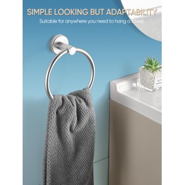 Cobbe Hand Towel Holder for Bathroom Wall Mounted, Bathroom Towel Rack Round, Brushed Nickel Silver Towel Ring, Space Aluminum Towel Hanger for Bathroom, Kitchen, Rv