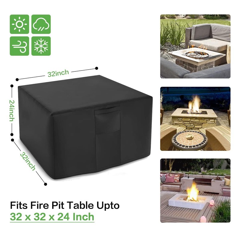 Fire Pit Cover Square, 32×32 lnch Heavy Duty Waterproof 600D