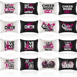 Flutesan 18 Pieces Cosmetic Cheer Bag Cheerleader Gifts Canvas Cheer Makeup Case Portable Travel Cheerleading Bag Toiletry Zipper Pouch for Teen Girls Women Teammates, 2 Colors