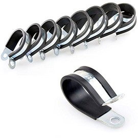 W1 Zinc Plated Rubber Lined P Clips Cable Mounting Hose Pipe Clamp- 40mm x5 pieces