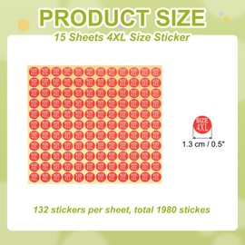 PATIKIL 1980 Pcs Clothing Size Stickers 4XL Size Stickers 1/2" Clothing Round Self-Adhesive Paper Labels for Shirt Skirt Clothes Retail Home, Red (15 Sheets)