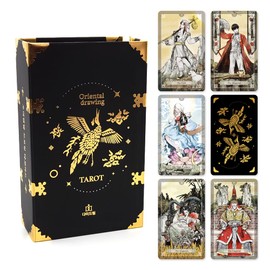 DAMY DREAM Korea Oriental Drawing Tarot Card, 78 Tarot Deck Foil Edition (Black Gold)