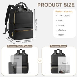 Carry on Travel Backpack for Women Airplane Approved Hand Luggage Backpack Water Resistant Personal Item Travel Backpack，B2- Black Gold Chain(Lightweight）