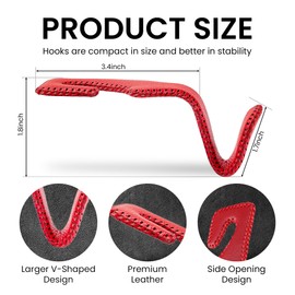 Cartaxio 2Pcs Premium Car Seat Hooks for Headrest – Leather Covered Metal Purse Hook for Car, Car Seat Back Storage Organizer for Purses, Bags, Coats, Groceries, & More (Red)