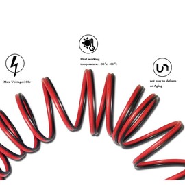 22AWG Electrical Wire, 0.33 mm² Tinned Copper Wire, 2-Core PVC Cable for LED Strip Plug (30 Metres Black + 30 Metres Red)