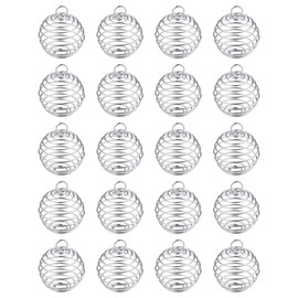 JIALEEY Spiral Bead Cages Pendants, 20 PCs 25x30mm Silver Plated Stone Holder Necklace Cage Pendants Findings for Jewelry Making and Crafting, 25x30mm, Alloy Steel, alloy steel
