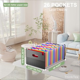 ThinkTex 26 Pockets Expanding File Folder, Upright & Coverless, A-Z Colorful Tabs, Larger Capacity Accordion Folder, Letter/A4 Size for School, Home and Office