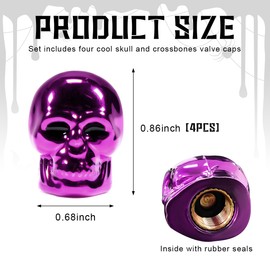 Yourkar 4 PCS Skull Style Valve Caps, Copper Red-Eyed Skull Tire Valve Protection Cover with Rubber Ring, Decorative Wheel Valve Cover for Car Motorcycle Bicycle, Car Accessories (Purple)