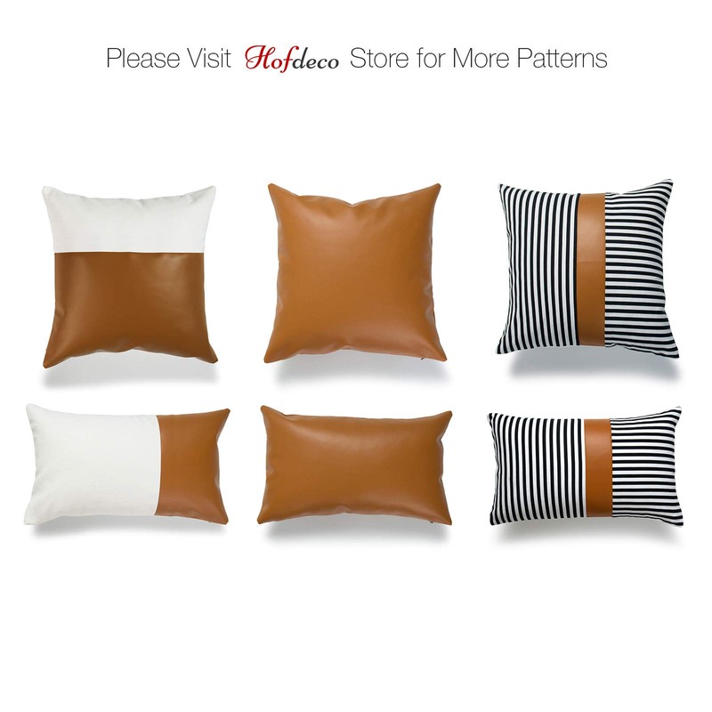 Faux Leather Pillow Cover, Modern Design, Camel, 18"x18"
