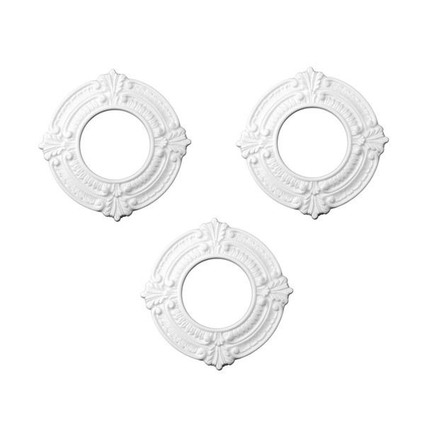 Recessed Ceiling Fan Spot Light Trim White Urethane Decorative Ceiling Medallion 4" ID X 8" OD Light Rosette Water Resistant Lightweight Ceiling Moulding Renovators Supply Manufacturing Pack Of 3