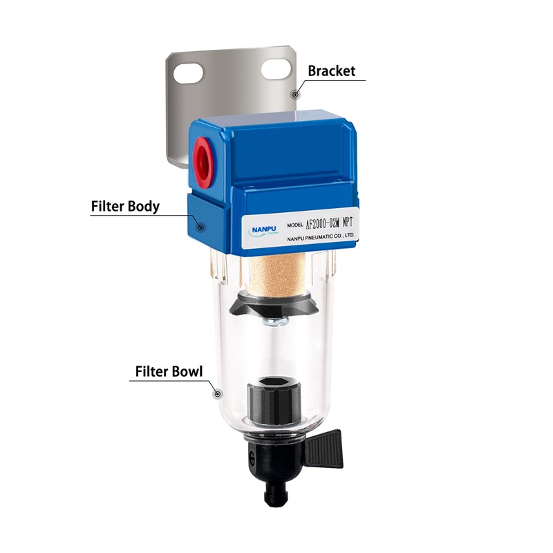 NANPU 1/4" NPT Compressed Air Line Filter, 5 Micron Brass