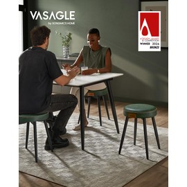 VASAGLE EKHO Collection - Dining Chairs Stools Set of 2, Upholstered Kitchen Stools, Vanity Stools, Synthetic Leather with Stitching, Mid-Century Modern, 19-Inch Tall, Easy Assembly, Forest Green