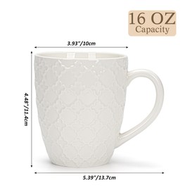 Hoikwo Off White Coffee Mugs Set of 6, Ceramic Cup Set, 17 oz Artistic Drinkware for Coffee, Tea, and Beverages, Family Pack of 6 Unique Patterns, Microwave Safe and Dishwasher Safe