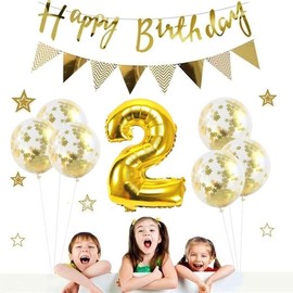 Happy Birthday Balloons, Star Balloons, Aluminum, Numbers (2), Children's Birthday Parties, Luxurious, Birthday Decoration, Gold (yj-xx02)