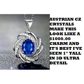 Fashion Jewelry INFINITY BLUE WHITE CRYSTAL Pendant on 26" 925 Plated Silver Necklace Women GIFT