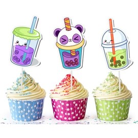 Delightful 10-Piece Boba Tea Theme Cupcake Toppers - Add a Sip of Fun to Your Treats!