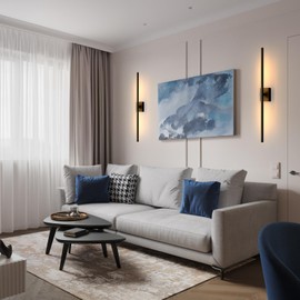 YINDUZ Black Battery Operated Wall Sconce, Cordless Rechargeable Wall Sconces Set of 2, Modern 4CCT Dimmable Wall Lamps Battery Operated with Remote Control for Bedroom Living Room 31.5 Inch