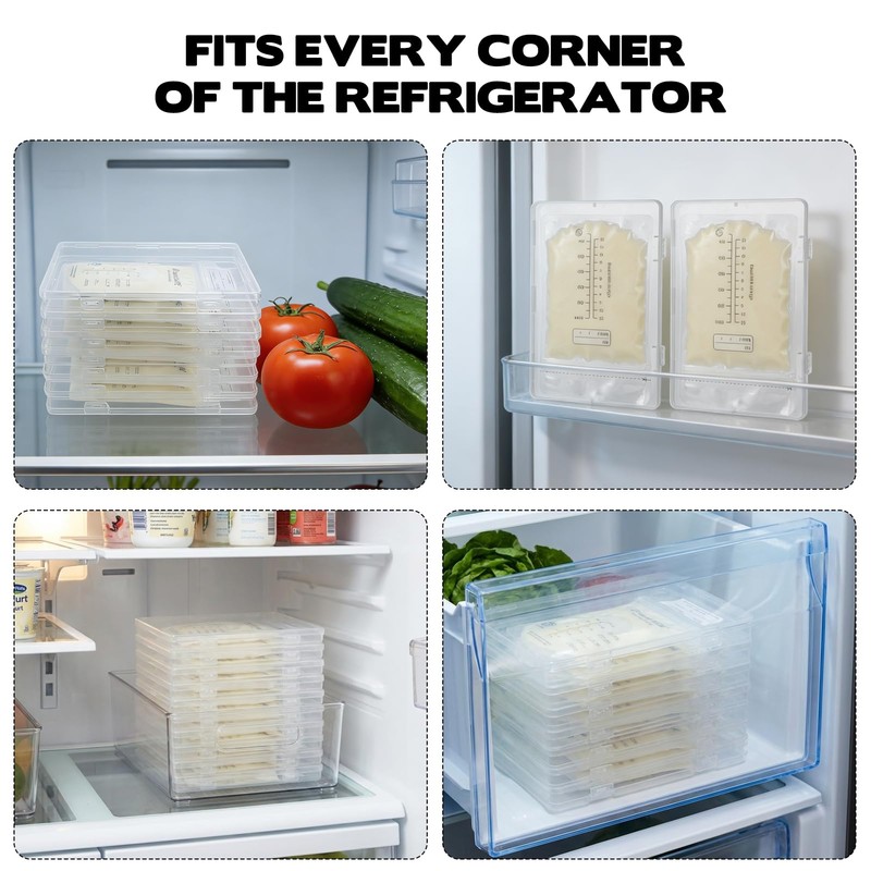 10-Pack Clear Flat Breast Milk Freezer Storage Organizer - 7.4"x5.1"