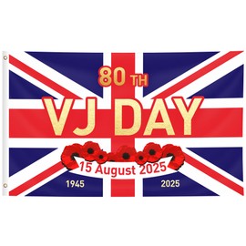 VJ Day 80th Anniversary Flag 2025, 5x3ft 15th August VJ Day 80 Anniversary Decorations 80 Years Victory In Japan 1945-2025 Commemorative Flag for Outdoor Indoor Events Party
