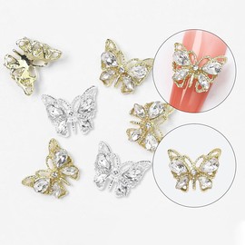 3D Butterfly Nail Charms for Acrylic Nails, 12PCS Silver Gold Butterflies Nail Decoration With Gems and Rhinestones, Y2K Nail Art Accessories, Nail Decoration Kits for Women (Rhinestone)