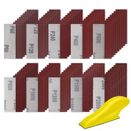 100 PCS Rectangle Micro Sander Kit 3.5” x 1” with Handle Sander Tool Detail Sand Paper 10grits Sanding Strip 60 to 2000 grit Sandpaper Strips Sticky for Wood Metal Craft Tight Narrow Space (Combo 2)