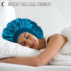 Eatra Large Satin Bonnet Hair Cap, 17inches Silk Bonnet for Sleeping, Jumbo Silk Sleep Cap for Women Braids Curly Hair Locs 1Pcs (Teal)