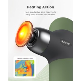 RENPHO Mini Thermal Massage Gun with Heat, Portable Deep Tissue Percussion Massager, Color Silicone Sleeves Travel Size with Carry Case, Olive Drab