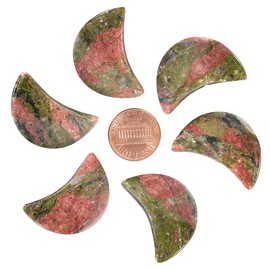 mookaitedecor Set of 5 Unakite Moon Healing Crystal Pendants for Jewellery Making, Semi Precious Moon Shaped Palm Worry Stones for Anxiety Stress Relief Tumbled Pocket Stone Desk Decor