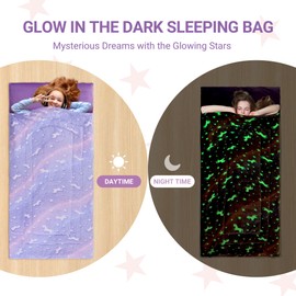 HOMBYS Glow in The Dark Sleeping Bags for 10~12 Years Old Kids, Soft Kids Nap Mat with Pillow and Blanket for Daycare School, Travel Sleep Bag for Childern Girls Boys Truck Travel Camping