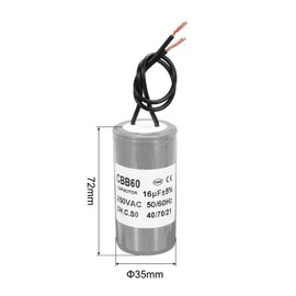 PATIKIL CBB60 16μF Driving Capacitor AC250V 2-Wire 50/60Hz Cylindrical Gray 68x35mm Underwater Pump Washing Machine Motor Start