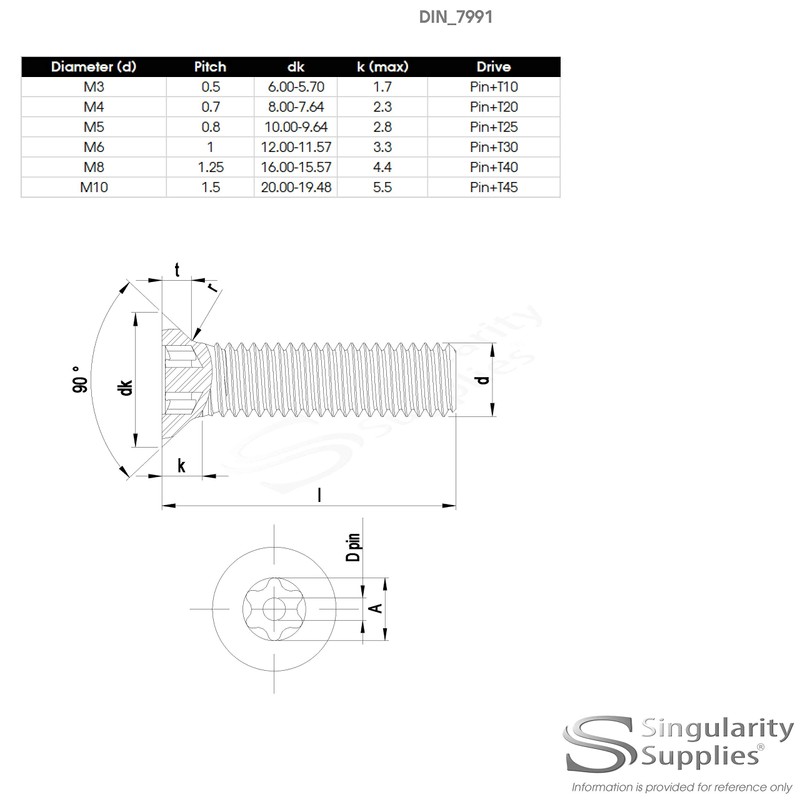 M6 (6mm x 50mm) Hex Socket Countersunk Machine Screw (Bolt)