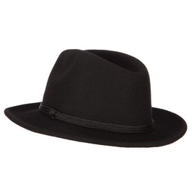 Jeanne Simmons Unisex Wool Felt Satin Rope Band Trim Pinched Crown Fedora Hat - Black L