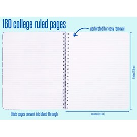 Lilly Pulitzer Blue Large Hardcover Spiral Notebook, 11" x 9.5" with 160 College Ruled Pages, Wave After Wave
