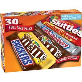 Mars M&M'S, SNICKERS, 3 MUSKETEERS, SKITTLES & STARBURST Variety Pack Full Size Bulk Candy Assortment, 56.11 oz, 30 Count