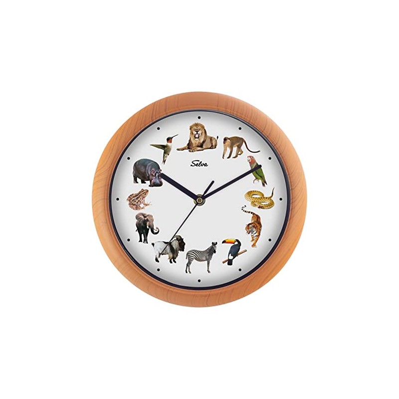 SELVA Animal Clock, Wall Clock, with Animal Sounds at Every