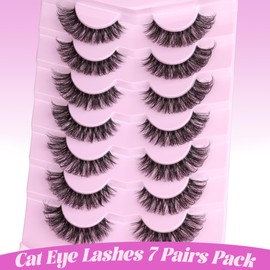 Mavphnee Eyelashes Natural Look Lashes Wispy D Curl False Eyelashes Cat Eye Fake Lashe Strips 7 Pairs Clear Band Lashes Fluffy False Lashes Pack by Mavphnee
