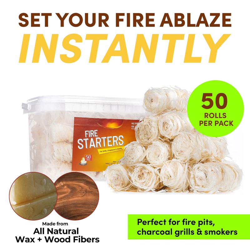 Fire Starter Rolls, 50 Pack Natural Fire Starters for Campfires,