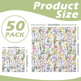 RUSPEPA 50 Pcs Vintage Wild Flower Napkin Paper, 3 Ply Disposable Spring Wildflower Luncheon Cocktail Dinner Paper Napkins for Wedding, Bridal Shower, Tea Party, Garden Party, Birthday, 5 x 5 Inch