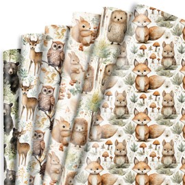Dtiafu Woodland Wrapping Paper for Baby Shower 6 Woodland Animal Gift Wrapping Paper Folded Flat Forest Style Art Paper for Men Women Kids Boys Girls Birthday Wedding , 20 X 28 Inch(6 Sheet Recyclable)