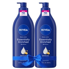 NIVEA Essentially Enriched Body Lotion for Very Dry Skin with Hyaluronic Acid, Almond Oil and Deep Nourishing Serum, 72-Hour Body Moisturizer, 16.9 Fl Oz Pump Bottle, Pack of 2