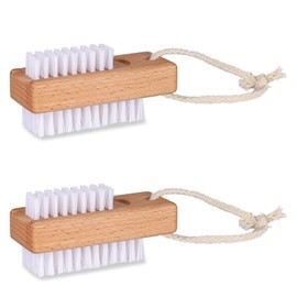 BONUMVITA Wooden Nail Brush set, Two-Sided Wooden Fingernail Nail Scrubber Brush with Hanging Rope, 2 Pack Stiff Nail Brush for Cleaning Toes and Fingernails