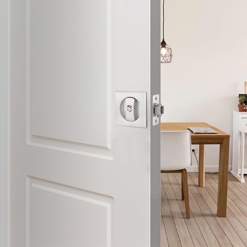 Malimali Pocket Door Lock, Brushed Steel Pocket Door Hardware Square