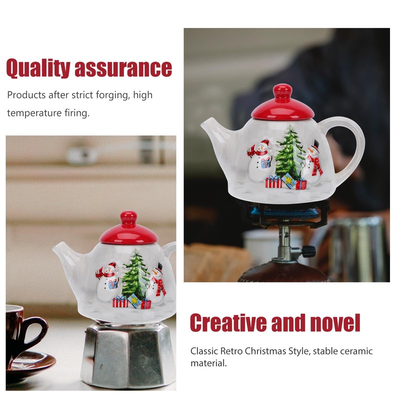 Housoutil Christmas Tree Teapot, Christmas Teapot with Handle, Ceramic Christmas