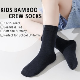 EPEIUS Socks for Boys Little Girls Thin Soft School Uniform Dress Socks Seamless Viscose Crew Socks White Navy 8-11 Years Old (Black 3 Pack,L)