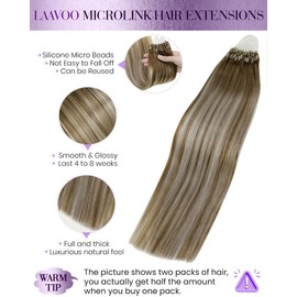 LaaVoo Micro Ring Hair Extensions Human Hair Blonde Balayage 22Inch Micro Loop Hair Extensions Long Straight Remy Human Hair Extensions Micro Beads Blonde Highlighted Light Blonde 50g/50s