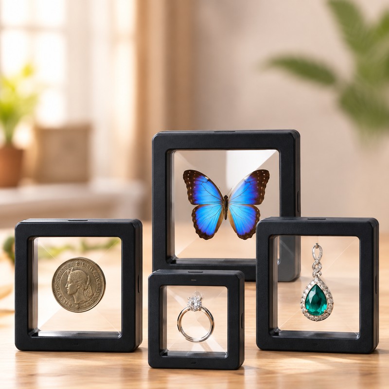 Clear Floating Display Cases for Jewelry, Coins, Gemstones & Collectibles