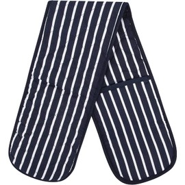 Molly Malou 100% Cotton Double Oven Gloves Butcher Quilted Stripe Pot Holder Heat Resistant Mitt - Navy