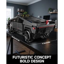 JTBBOY Remote Control Building Kit, Futuristic Cyber Truck Model, Black Electric RC Vehicle with Omniwheel Drift, 1572 Pieces Construction Set for Adults, 14+