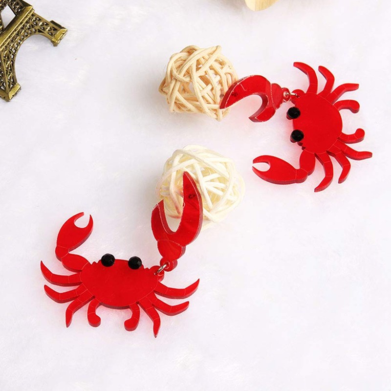 Wixine 1Pairs Fashion Red Crab Earring Acrylic Resin Drop Dangle
